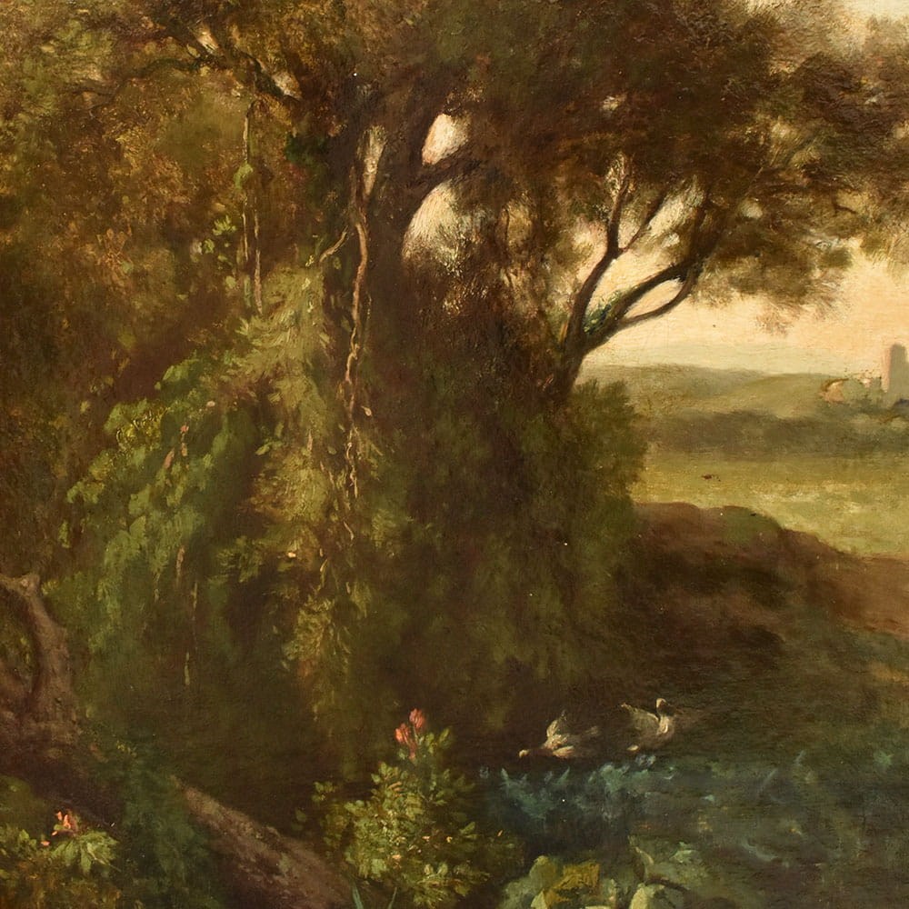 QP777 7a antique oil painting landscape natural painting XIX